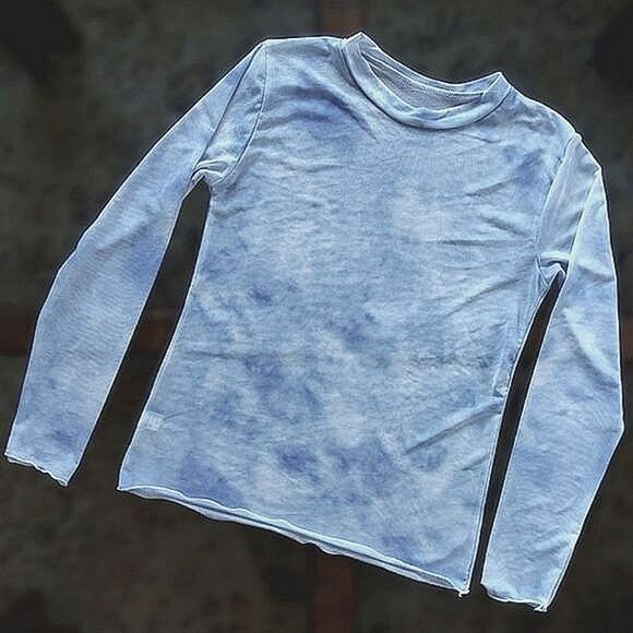 Mesh baby blue cloud print long sleeve crewneck t-shirt - Picture 4 of 14